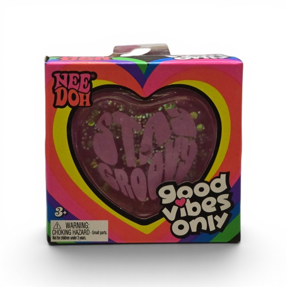 Schylling NeeDoh Good Vibes Only Heart Squishy Stress Toy Purple Glitter